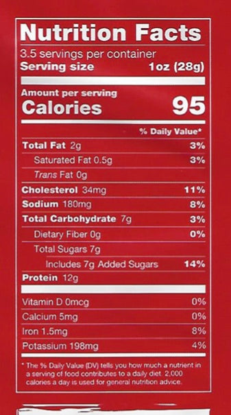 Mingua Teriyaki Beef Jerky 3.5 oz bag nutrition facts