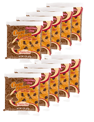 Prairie City Bakery Ooey Gooey Butter Cake Individually Wrapped 2 Ounce Snack Cakes Pack of 10 (Chocolate Chip)