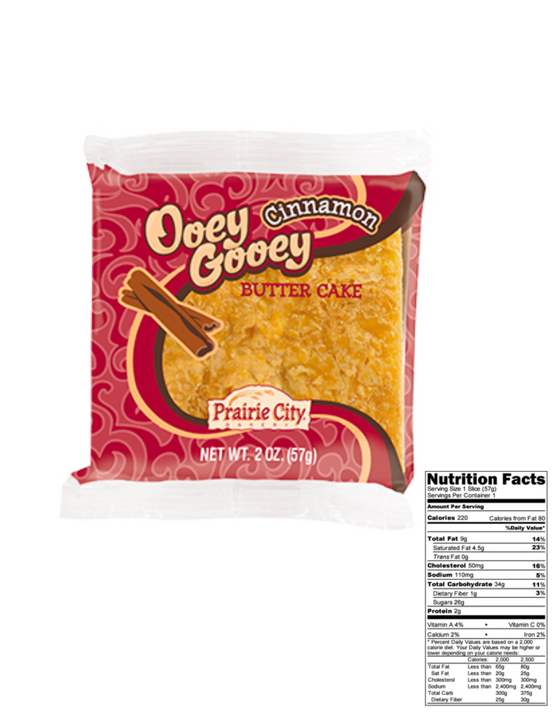 Prairie City Bakery Ooey Gooey Butter Cake Individually Wrapped 2 Ounce Snack Cakes Pack of 10 (Cinnamon)
