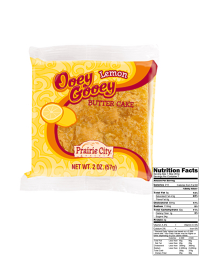 Prairie City Bakery Ooey Gooey Butter Cake Individually Wrapped 2 Ounce Snack Cakes Pack of 10 (Lemon)