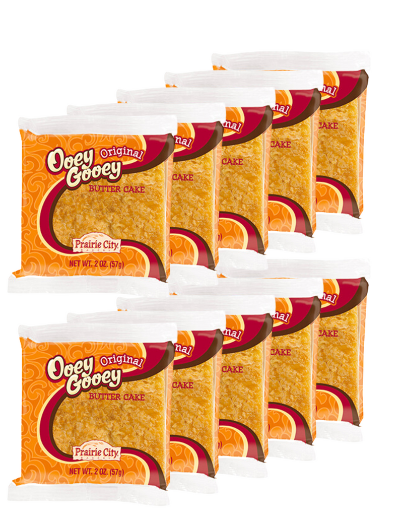 Prairie City Bakery Ooey Gooey Butter Cake Individually Wrapped 2 Ounce Snack Cakes Pack of 10 (Original)