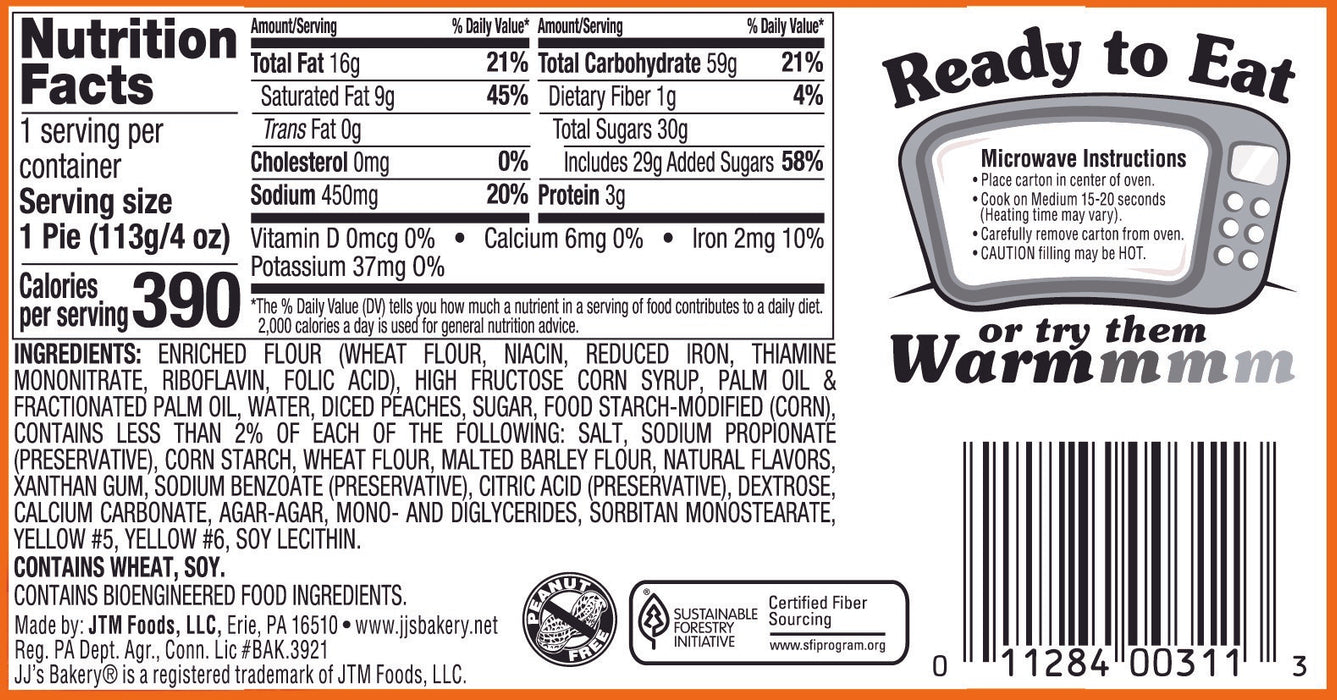 JJ's Bakery Lightly Glazed Snack Pies 4oz (Peach)