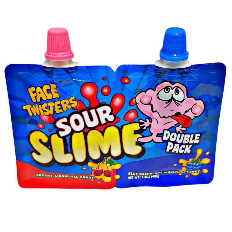 Face Twisters Sour Tongue Slime Blue Raspberry & Cherry 24 Count