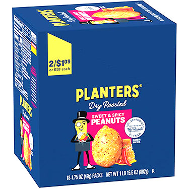 Planters Tube Sweet & Spicy 1.75oz Tubes 18ct