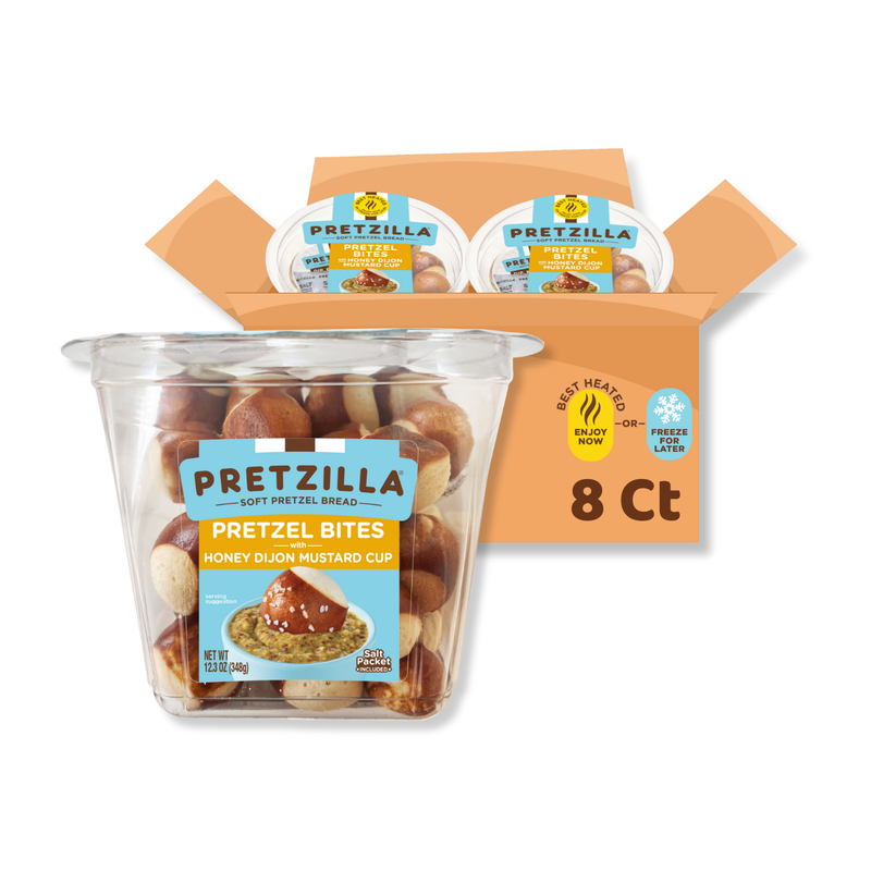 Pretzilla Soft Pretzel Bites with Mustard Cup Tub 12.3oz Master Case of 8 Tubs