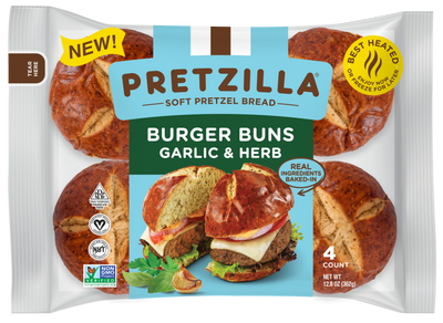 Pretzilla Soft Garlic & Herb Burger Buns 12.8oz 4ct Case of 12