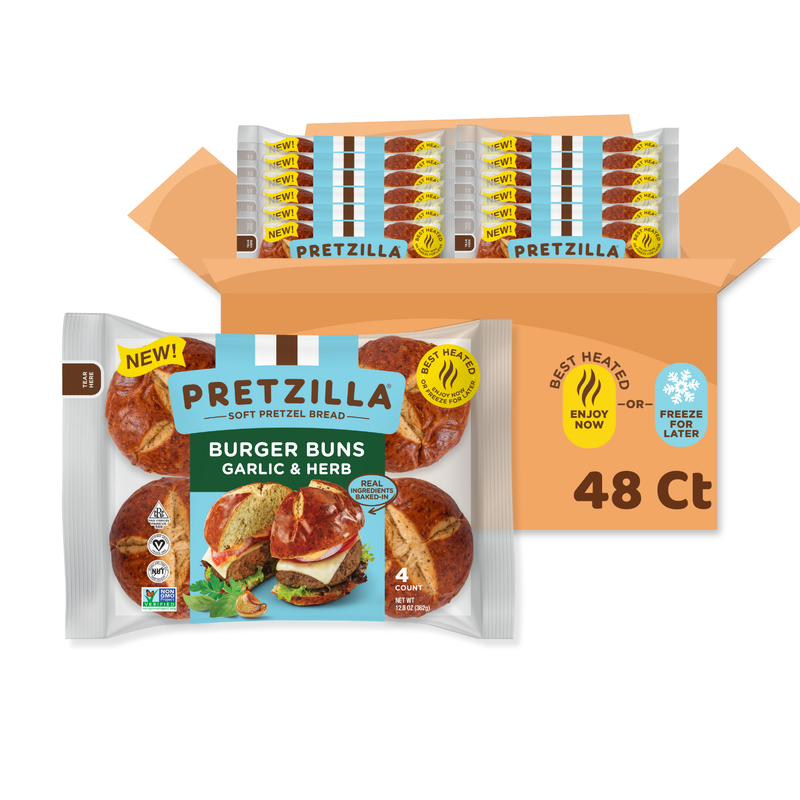 Pretzilla Soft Garlic & Herb Burger Buns 12.8oz 4ct Case of 12