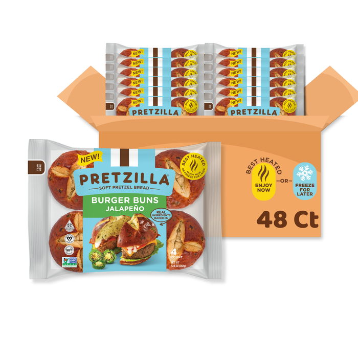 Pretzilla Soft Jalapeno Pretzel Burger Buns 12.8 oz (Pack of 4)