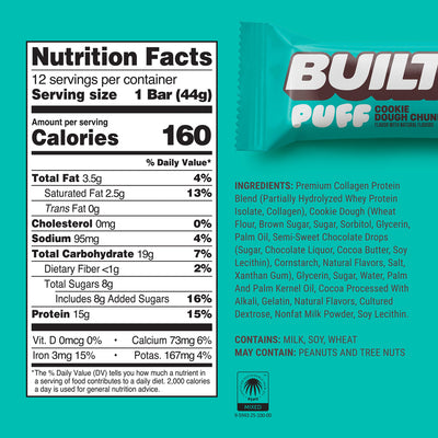 Built Puff Cookie Dough Chunk Protein Bar 12ct