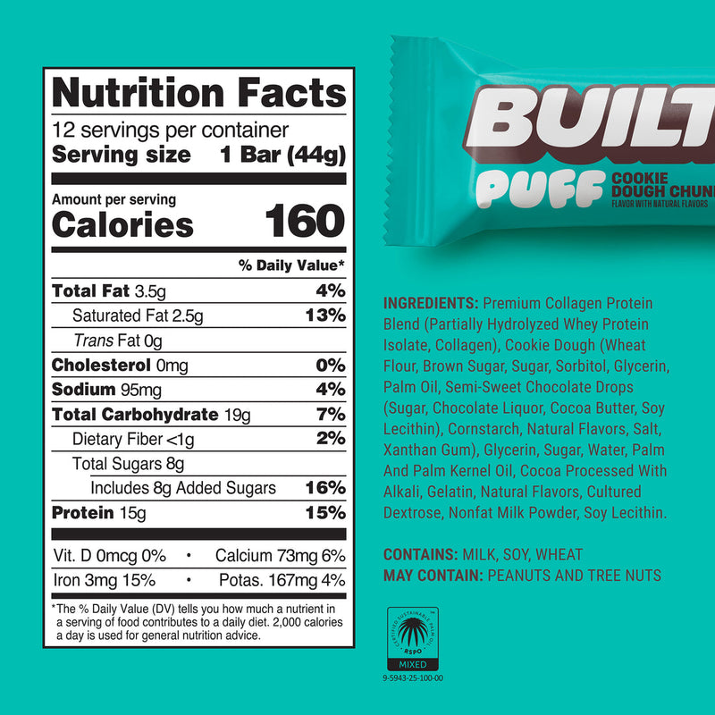 Built Puff Cookie Dough Chunk Protein Bar 12ct