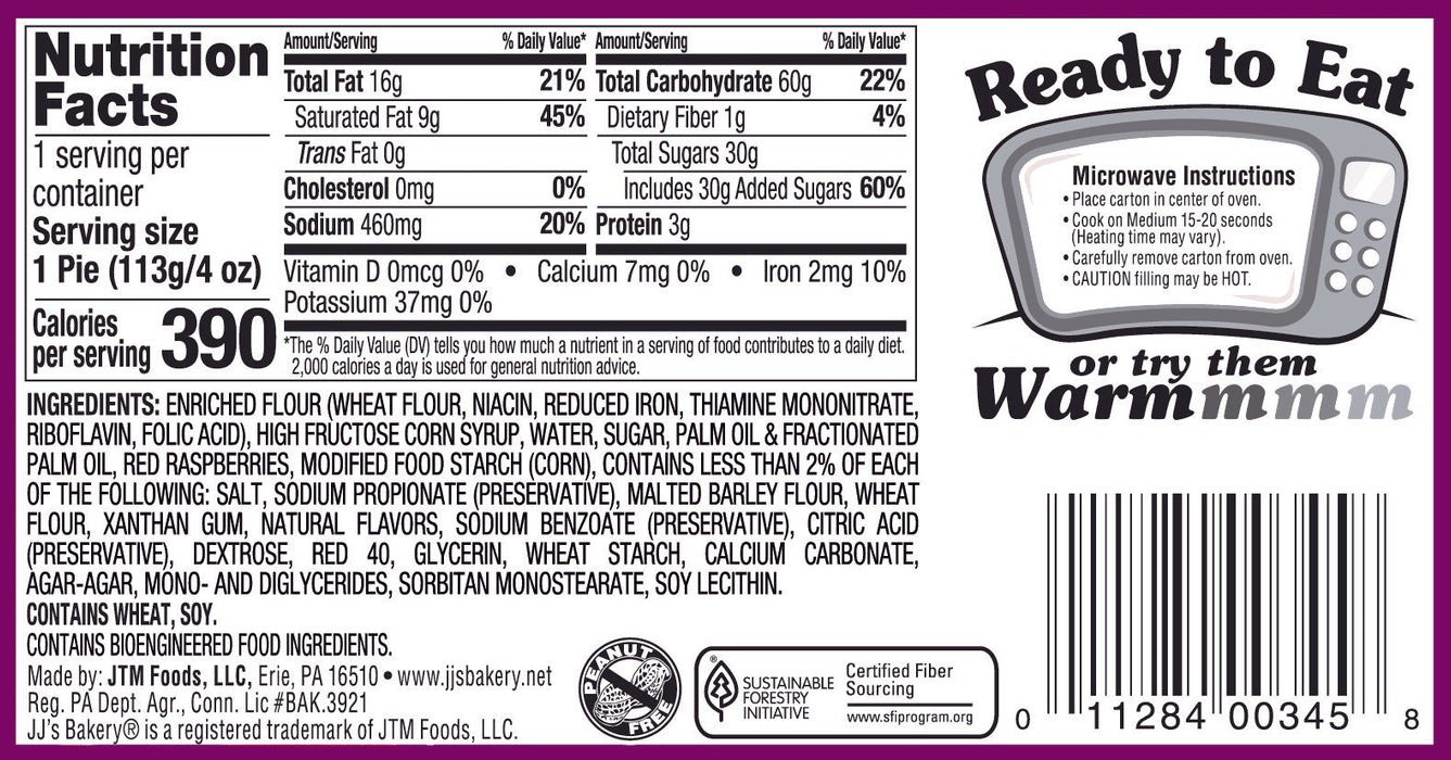 JJ's Bakery Lightly Glazed Snack Pies 4oz (Raspberry)