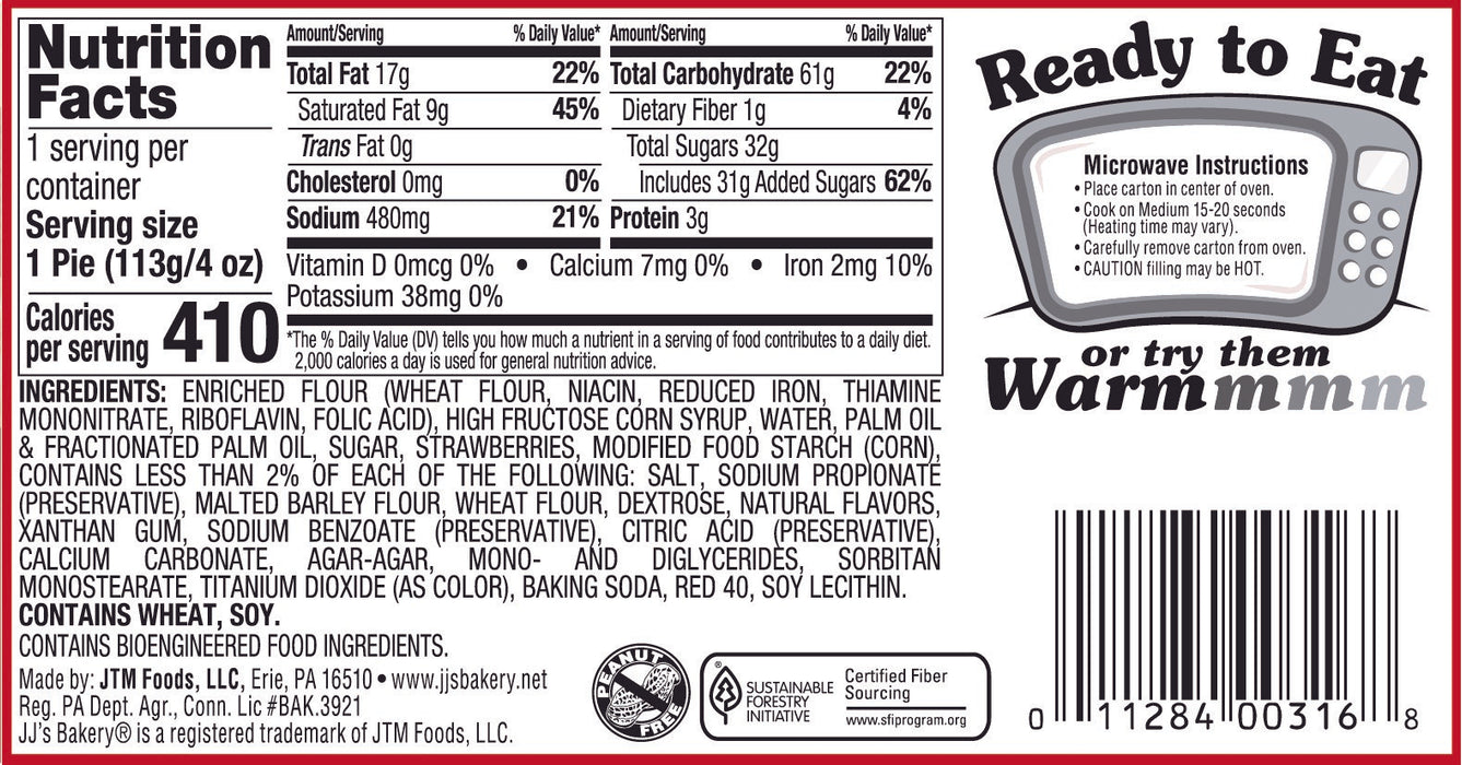 JJ's Bakery Lightly Glazed Snack Pies 4oz (Strawberry & Cream)