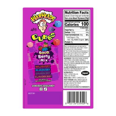 Warheads Berry Cubes Theater Box 3.5 oz (Pack of 12)