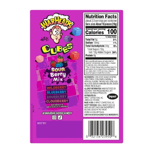 Warheads Berry Cubes Theater Box 3.5 oz (Pack of 12)