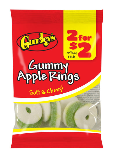 Gurley's Green Apple Gummi Rings, Sour and Sweet Chewy Candy (Pack of 12)