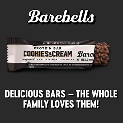 Barebells Protein Bars Cookies & Cream - 12 Count, 1.9oz Bars - Protein Snacks with 20g of High Protein - Chocolate Protein Bar with 1g of Total Sugars - On The Go Protein Snack & Breakfast Bars