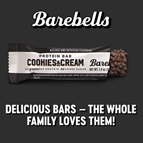 Barebells Protein Bars Cookies & Cream - 12 Count, 1.9oz Bars - Protein Snacks with 20g of High Protein - Chocolate Protein Bar with 1g of Total Sugars - On The Go Protein Snack & Breakfast Bars