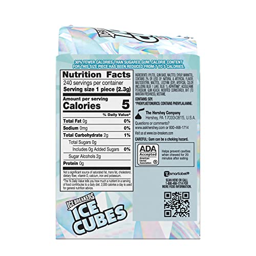 ICE BREAKERS ICE CUBES MINT CRYSTAL Sugar Free Chewing Gum, Made with Xylitol, 3.24 oz Bottles (6 Count, 40 Pieces)