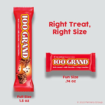 100 Grand Crispy Milk Chocolate with Caramel, Fun Size Individually Wrapped Candy Bars, Great Valentine's Day Gifts for Kids, 10 oz, 1 Bag