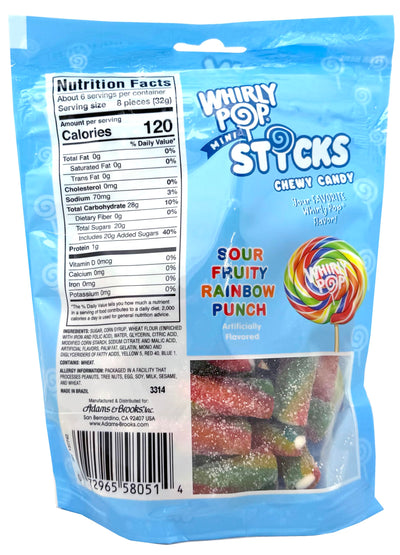 Whirly Pop Mini Sticks Chewy Candy - Whirly Pop Rainbow Filled Sour Ropes Bites, Chewy Rainbow Candy Ropes 7.5 Ounce