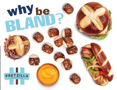 Pretzilla Soft Pretzel Hamburger Buns, 12.8 oz 4 Count ‚Äì Gourmet Sandwich or Burger Rolls, Non GMO Kosher Vegan Burger Bread, Soft Bakery Pretzel Bun (Case of 12 Packs)