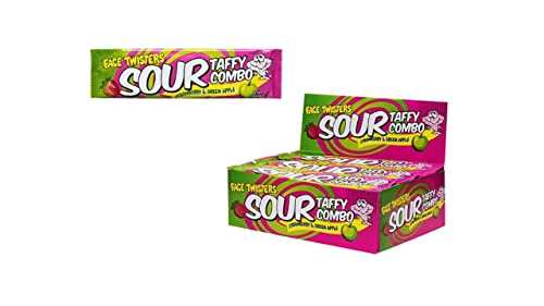 Face Twisters Sour Taffy Combo, Strawberry & Green Apple, 1.4 oz Bars (Case of 24)