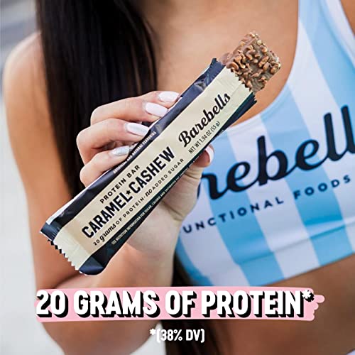 Barebells Protein Bars Caramel Cashew - 12 Count, 1.9oz Bars - Protein Snacks with 20g of High Protein - Chocolate Protein Bar with 1g of Total Sugars - Perfect on The Go Protein Snack & Breakfast Bar