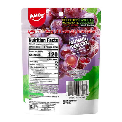 Amos Peelerz Fruit Gummy Candy, Grape Flavor, Peelable and Juicy, 6 oz Peg Bag (Pack of 12)