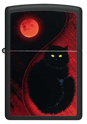 Zippo Mystique Black Cat Matte Pocket Lighter - Sleek & Superstitious Design