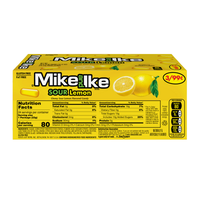 Mike and Ike Sour Lemon Candy, Tangy Chewy Candies, 0.78 oz (Pack of 24)