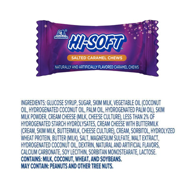 HI-SOFT Salted Caramel Chews, 3 oz Peg Bags - Soft and Chewy Taffy Candy, Individually Wrapped - Perfect for Sharing - (Pack of 6)