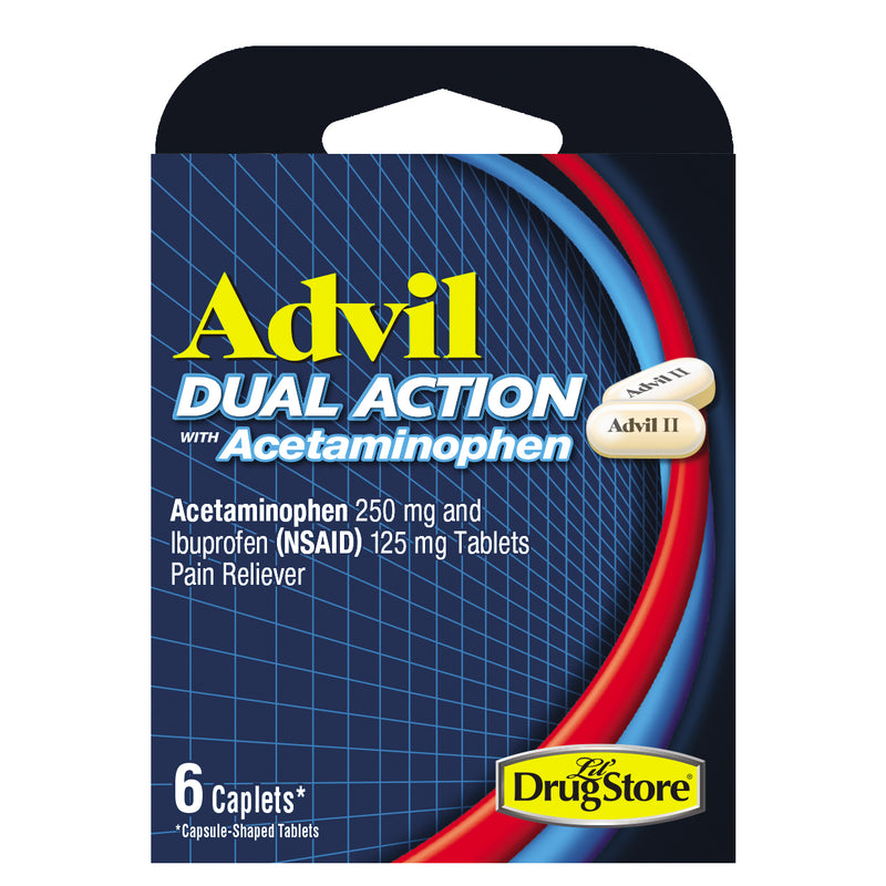 Advil Dual Action Pain Reliever, Ibuprofen and Acetaminophen, 6 Pills (Pack of 6)