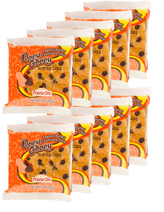 Prairie City Bakery Ooey Gooey Peanut Butter Chocolate Chip Cakes 2 oz Individually Wrapped 10-Pack Wholesale