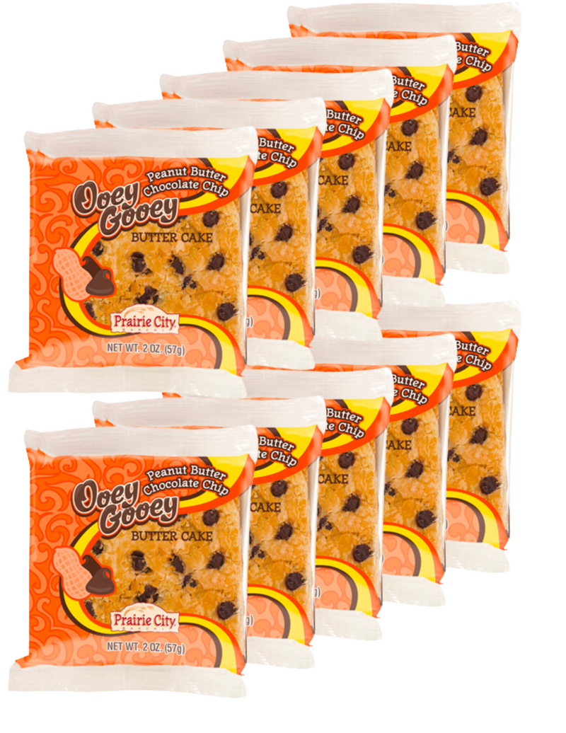 Prairie City Bakery Ooey Gooey Butter Cake, 2 oz Snack Cakes, Individually Wrapped, Pack of 10 (Peanut Butter Chocolate Chip)