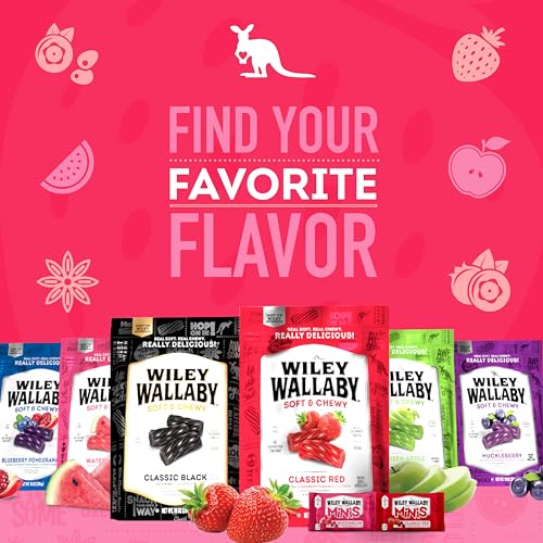 Wiley Wallaby Classic Red Mini Licorice Bites 2.0 Ounce Gourmet Soft & Chewy Australian Strawberry Licorice Candy Bags, 18 Pack