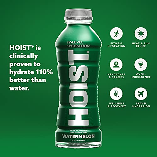 HOIST Premium Hydration Electrolyte Drink, Powerful IV-Level Hydration, Watermelon, 16 Fl Oz (Pack of 12)