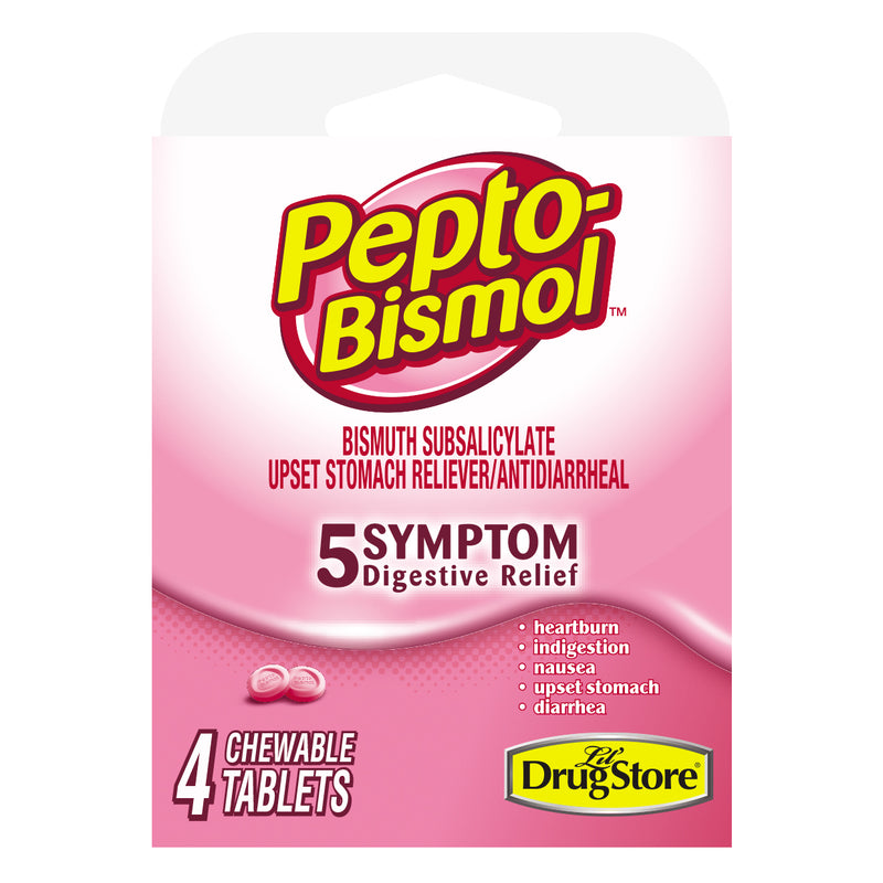 Pepto Bismol Chewable Tablets, Upset Stomach Relief, 4 Count (Pack of 1)