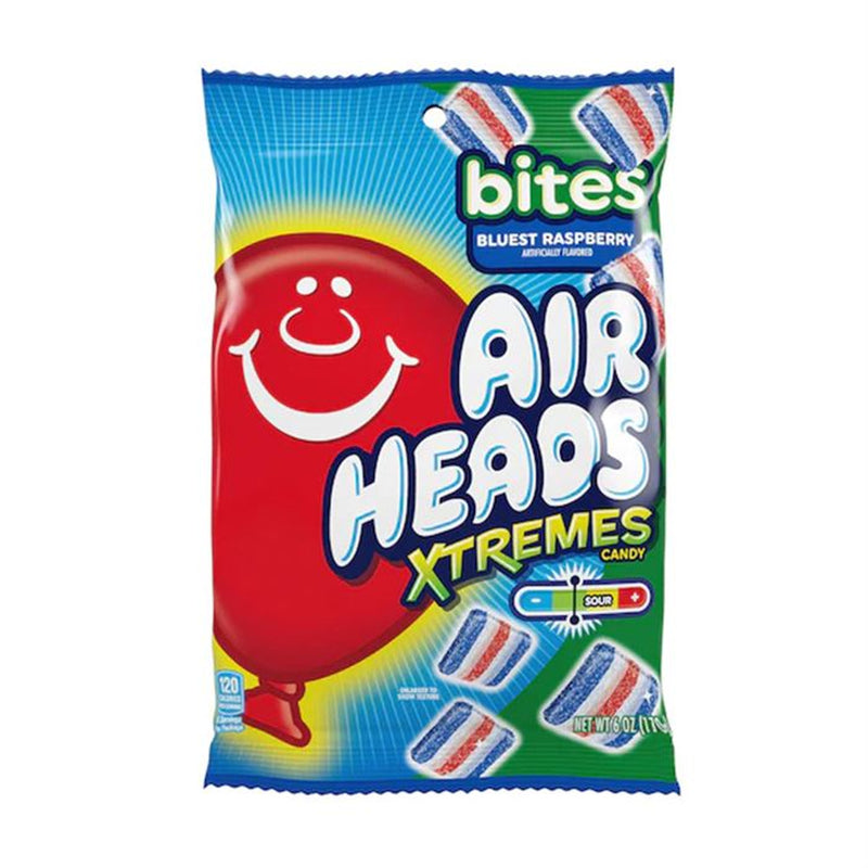 Airheads Xtremes Bites Bluest Raspberry - Sweetly Sour Candy, Peg Bag Packaging for Freshness 6 oz Bag (Single)