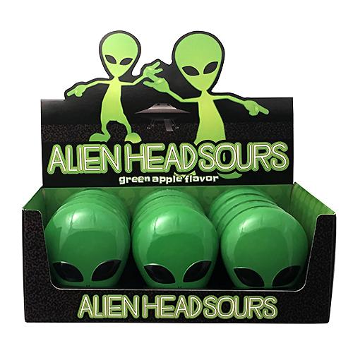 Extraterrestrial Green Alien Head Tin Candy Sours (12 Pack Case) Green Apple Flavor