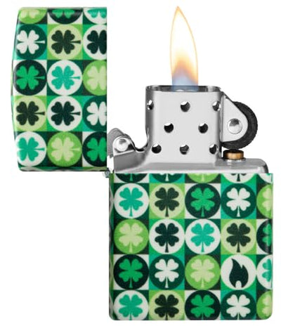 Zippo Lucky Clover Glow in The Dark Green Matte Pocket Lighter - Fortune's Favorite