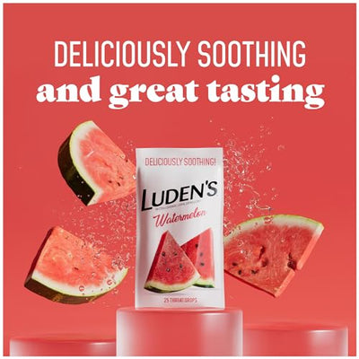 Ludens Watermelon Throat Drops, Sore Throat Relief, 25 Count (Pack of 12)