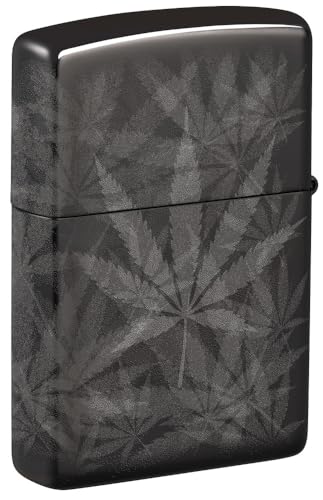 Zippo Cannabis Leaf High Polish Black Pocket Lighter - Herbal Elegance