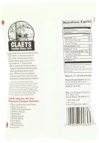 Claey's Natural Peppermint Drops, 6-Ounce Packages (Pack of 12)