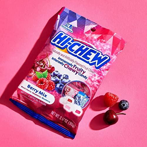 Hi-Chew Berry Mix, Assorted Fruit Chews, 3.17 oz Peg Bag - Juicy Berry Flavors, Chewy Candy - (Pack of 6)