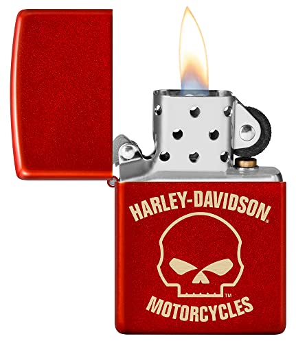 Zippo Harley-Davidson Red Skull Metallic Lighter - Edgy Laser Design