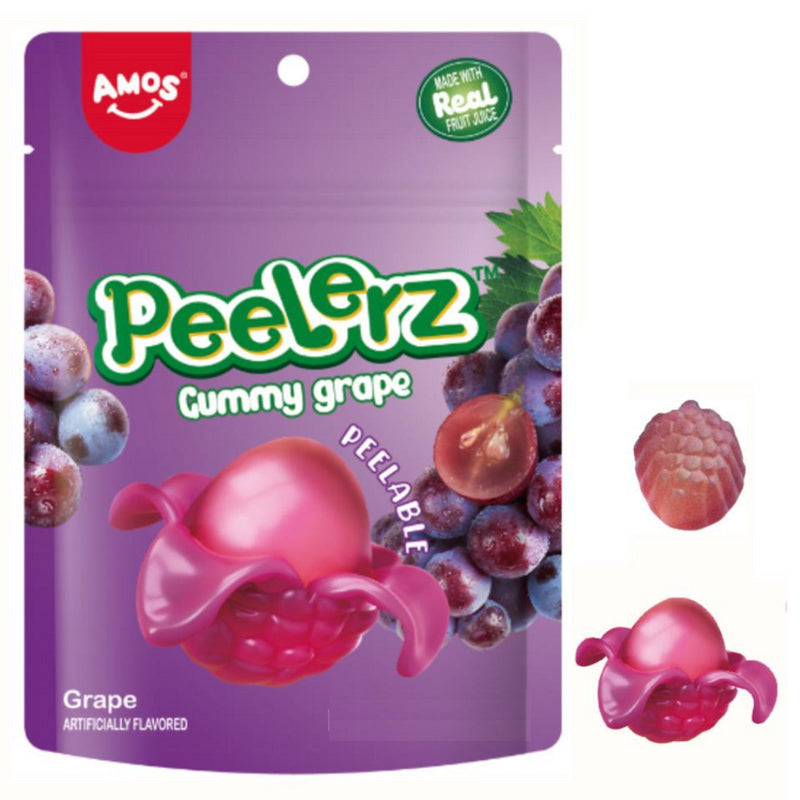 Amos Peelerz Fruit Gummy Candy, Grape Flavor, Peelable and Juicy, 6 oz Peg Bag (Pack of 12)