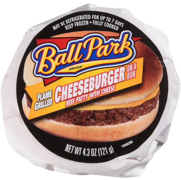 Ball Park Cheeseburger Sandwich, 4.306 oz Each - Flame Grilled Beef Patty with Cheese, Microwaveable - (Pack of 12)