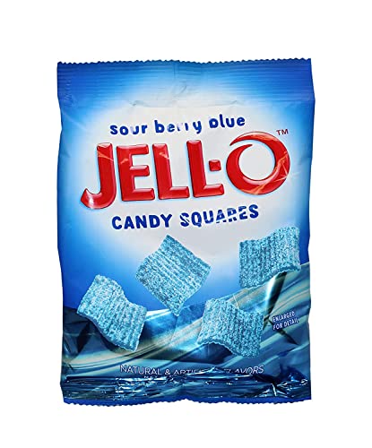 Jell-O Gummi Candy, Sour Berry Blue Squares, 4.5 Ounce Bag