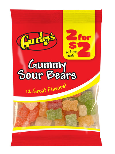 Gurley's Sour Gummi Bears, Mouth-Puckering Fruit Flavored Candies (Pack of 12)