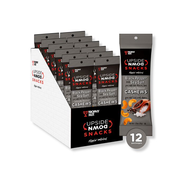 Trophy Nut Upside Down Black Pepper Sea Salt Cashews 1.25 oz (Pack of 12)